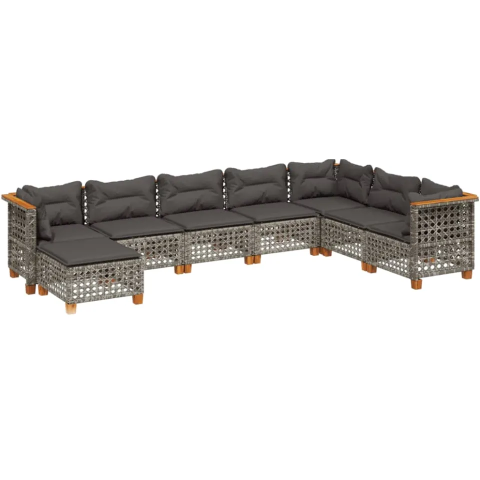 vidaXL 8-delige Loungeset met kussens poly rattan grijs, foto 3