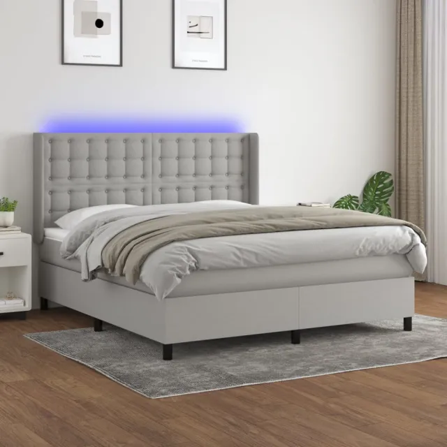vidaXL Boxspring met matras en LED stof lichtgrijs 160x200 cm grijs