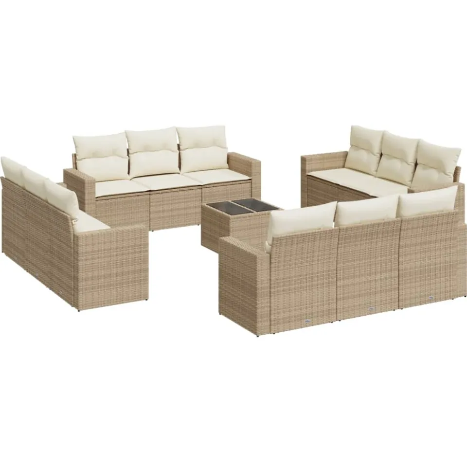 vidaXL 13-delige Loungeset met kussens poly rattan beige