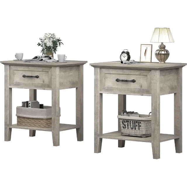 Danky Nachtkastjes Set van 2 Betongrijs 50x40x60cm - Bijzettafel met Lade
