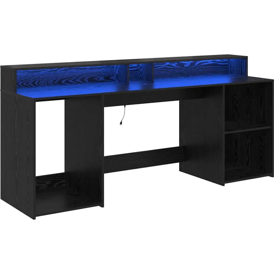vidaXL Bureau Zwart eiken 200 x 55 x 91 cm Bewerkt hout, foto 3