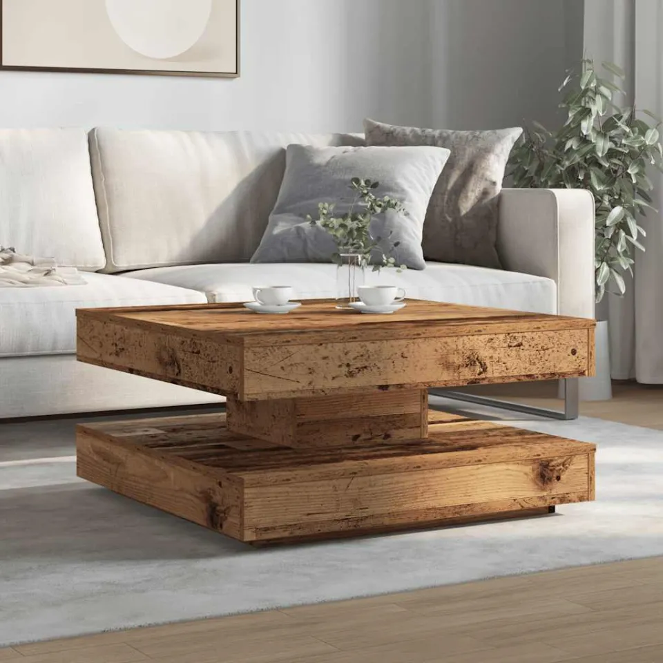 vidaXL Salontafel 360 graden draaibaar 70x70x34,5 cm oud houtkleurig bruin, foto 2
