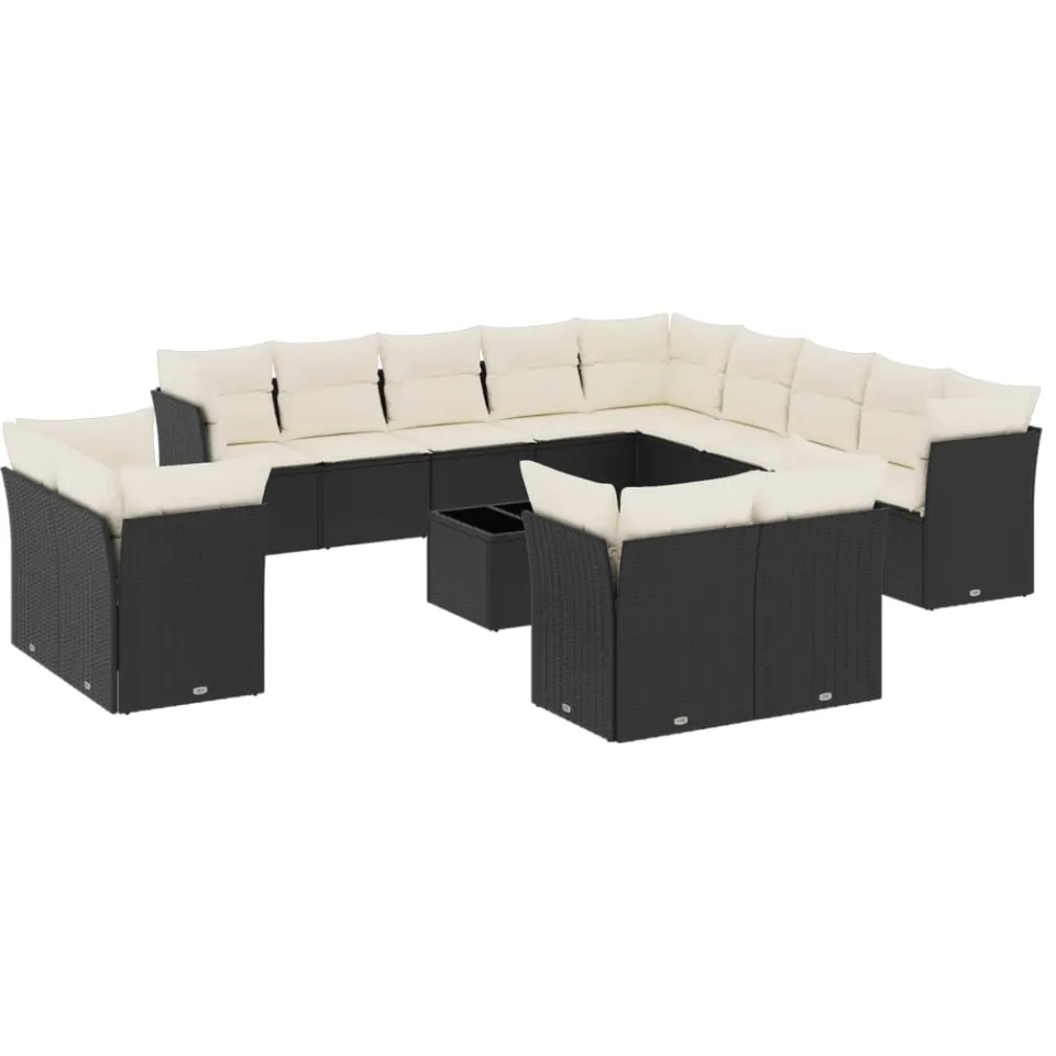 vidaXL 14-delige Loungeset met kussens poly rattan zwart