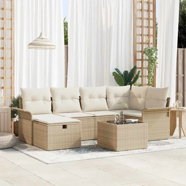 vidaXL Tuin Sofa Set 7 st Poly riet beige, foto 2
