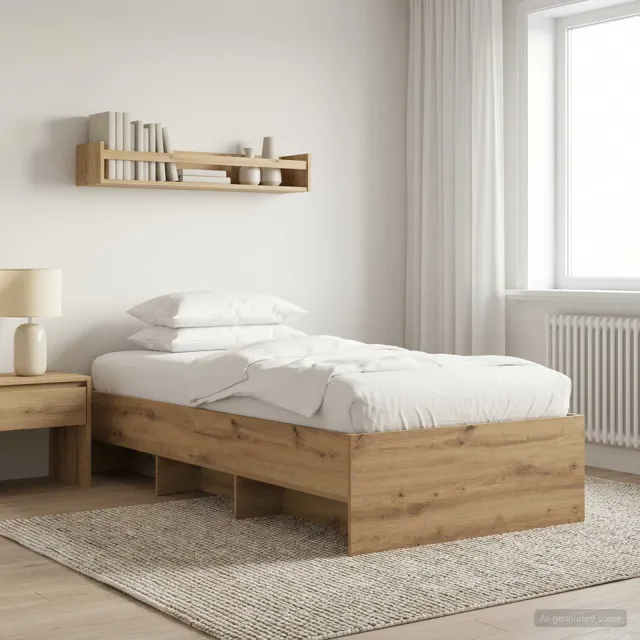 vidaXL Bedframe met plank Artisanaal eiken 80 x 200 cm Bewerkt hout Bruin