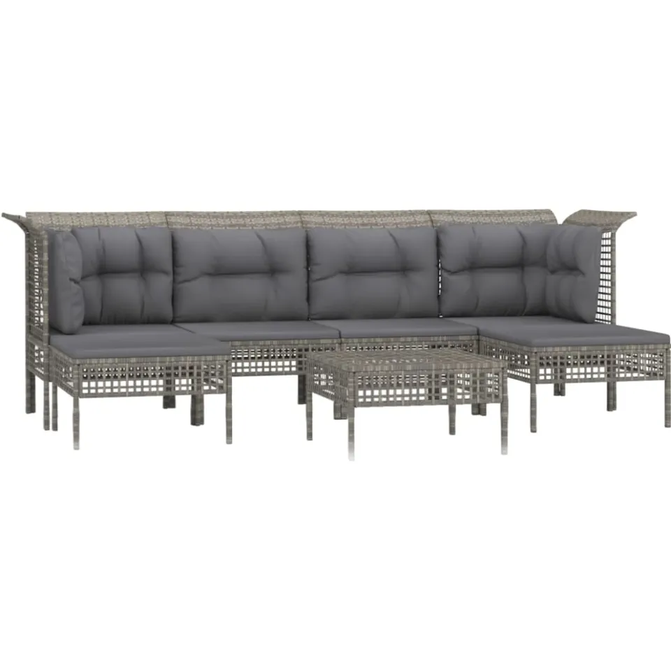 vidaXL 7-delige Loungeset met kussens poly rattan grijs