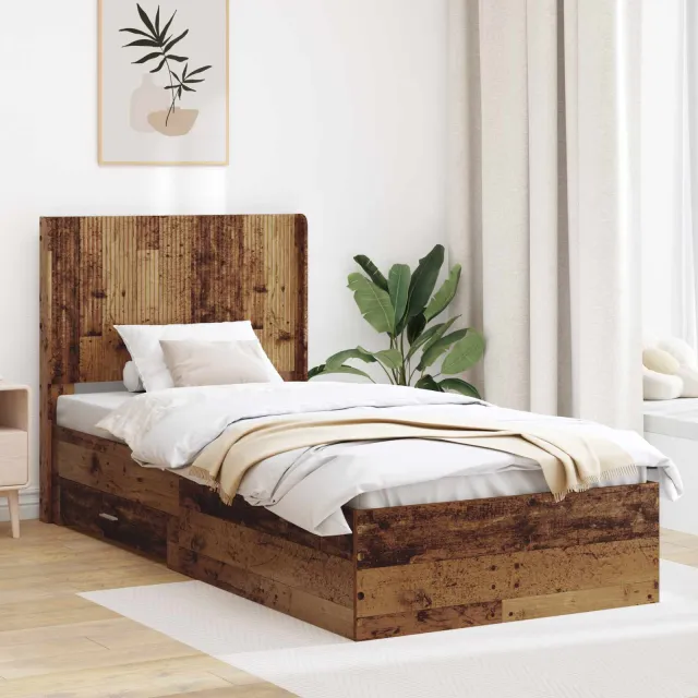 vidaXL Bedframe met opbergruimte en hoofdbord Oud hout 100 x 200 cm Bruin