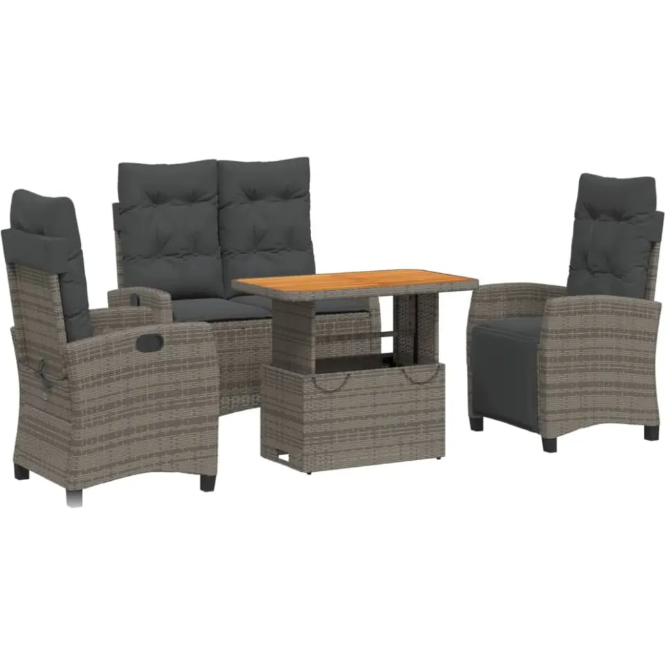 vidaXL 4-delige Tuinset met kussens poly rattan grijs, foto 3