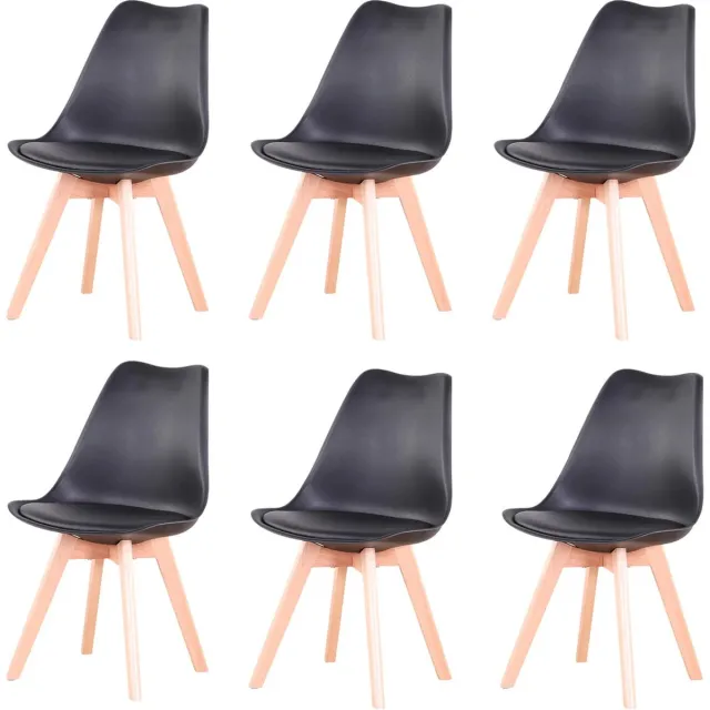 SteeFly® Eetkamerstoelen set(6) gewatteerde zitting - Eetkamerstoelen - Eetkamerstoelen set van 6 - Zithoogte 42,5cm zwart