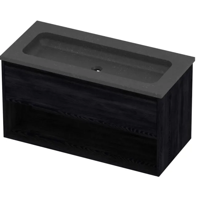 Proline Rollo Badmeubelset Hardsteen Elegant Met Schap 100x46x54 cm Blue Stone Black Oak Eiken