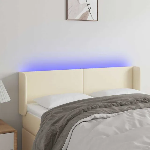 vidaXL Hoofdbord LED 147x16x78/88 cm kunstleer crèmekleurig