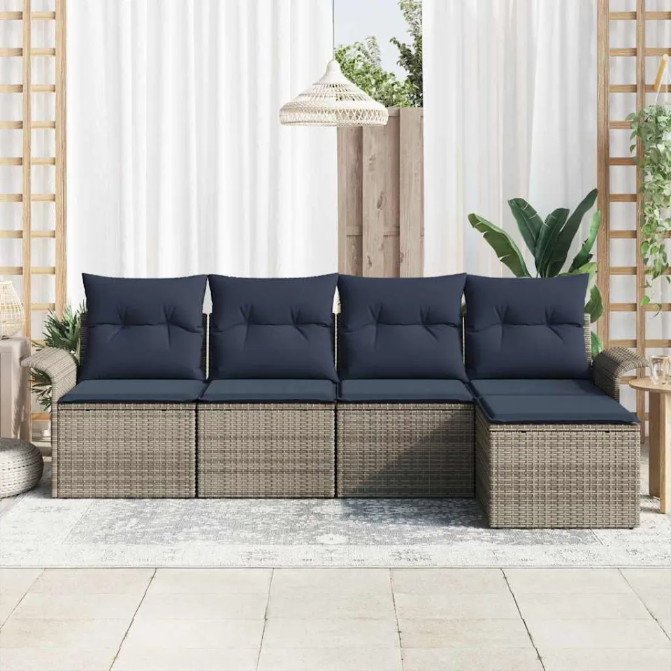vidaXL Tuin Sofa Set 5 st Grijs poly rattan, foto 3