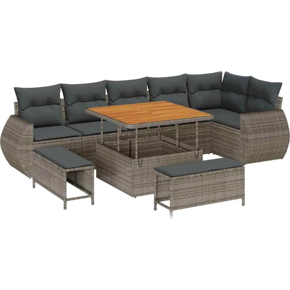 vidaXL Tuinbankenset 9 st Grijs poly rattan
