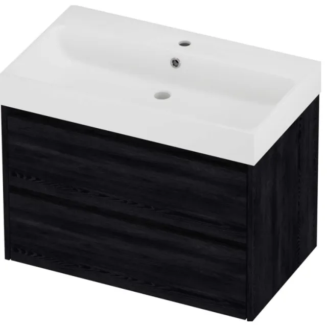 Proline Podium Badmeubelset Polystone Loft 1 Kraangat Symmetrisch 80x46x62 cm Mat White Black Oak Eiken