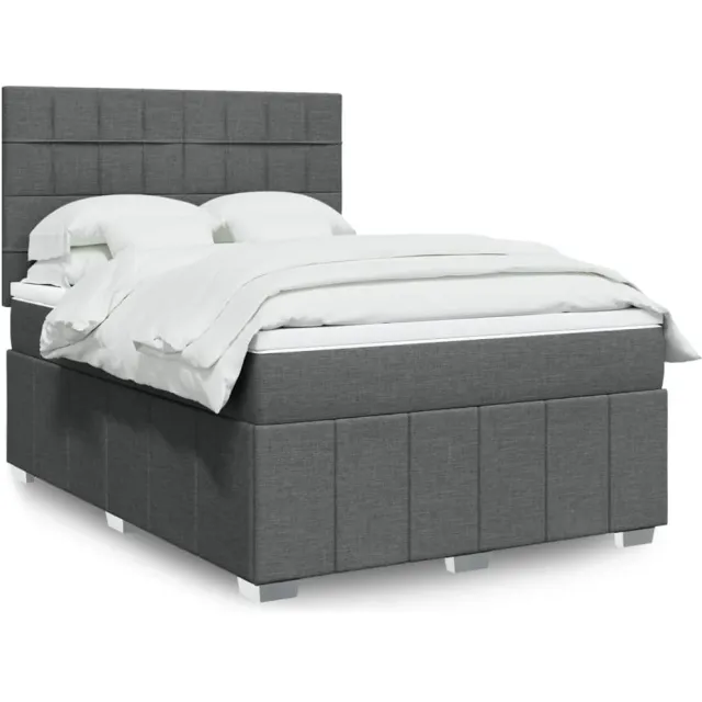 vidaXL Boxspring met matras stof donkergrijs 140x200 cm grijs