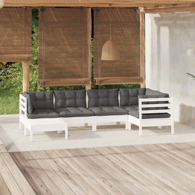 vidaXL 6-delige Loungeset met kussens massief grenenhout wit, foto 2