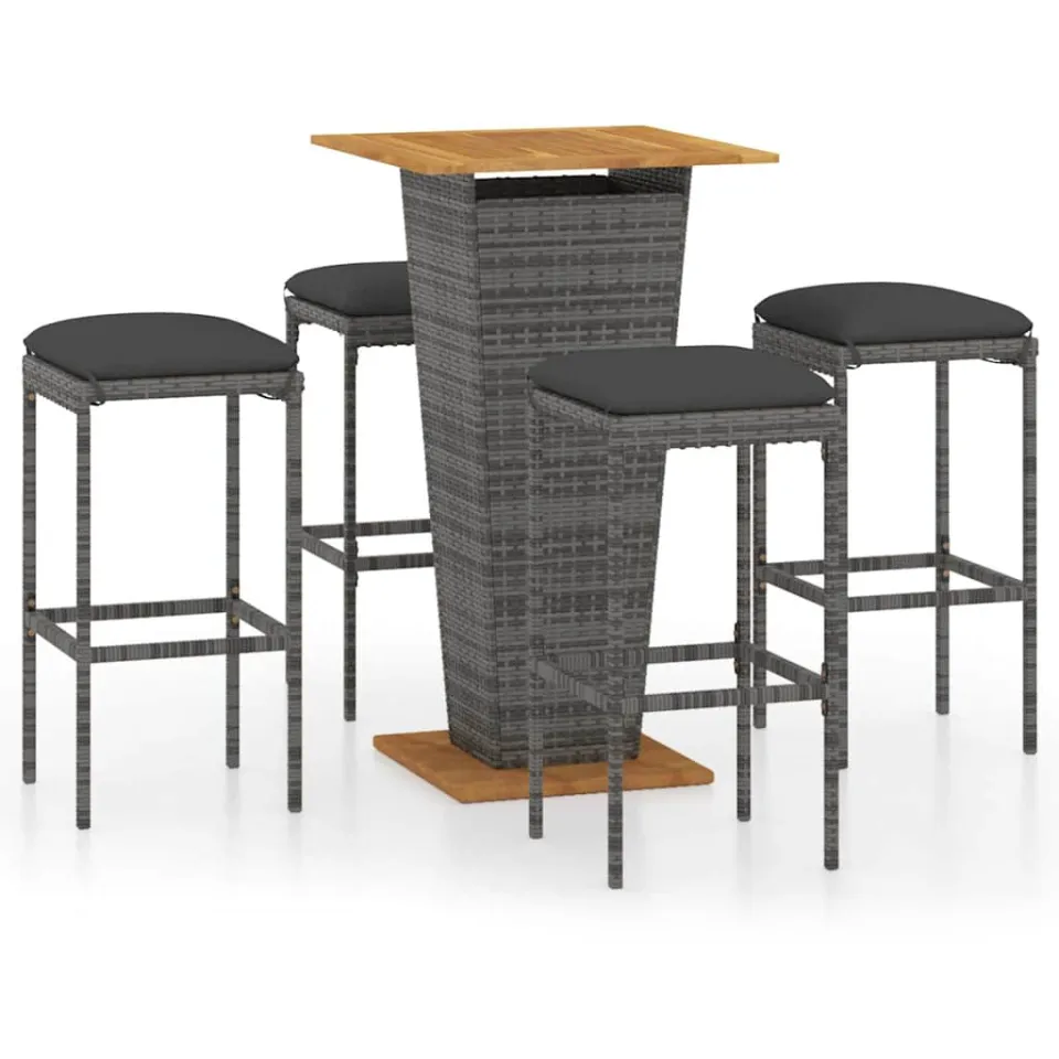 vidaXL 5-delige Tuinbarset met kussens poly rattan grijs, foto 4