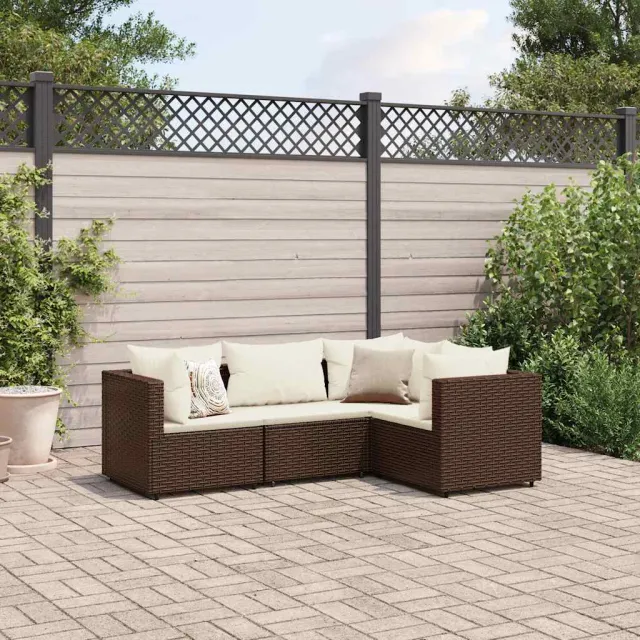 vidaXL 4-delige Loungeset met kussens poly rattan bruin, foto 2