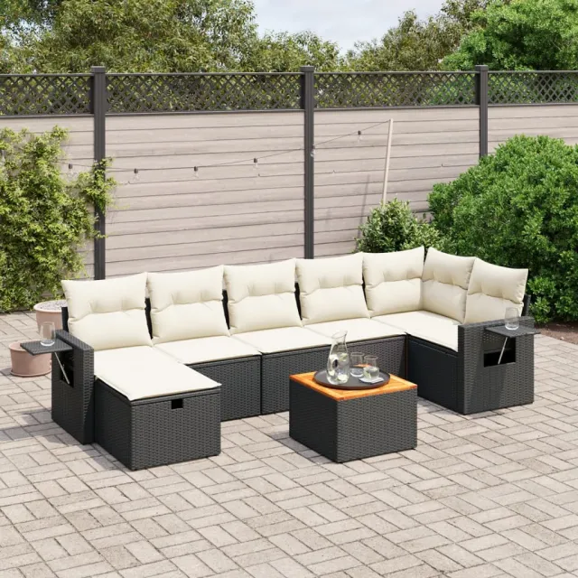 vidaXL 8-delige Loungeset met kussens poly rattan zwart, foto 2