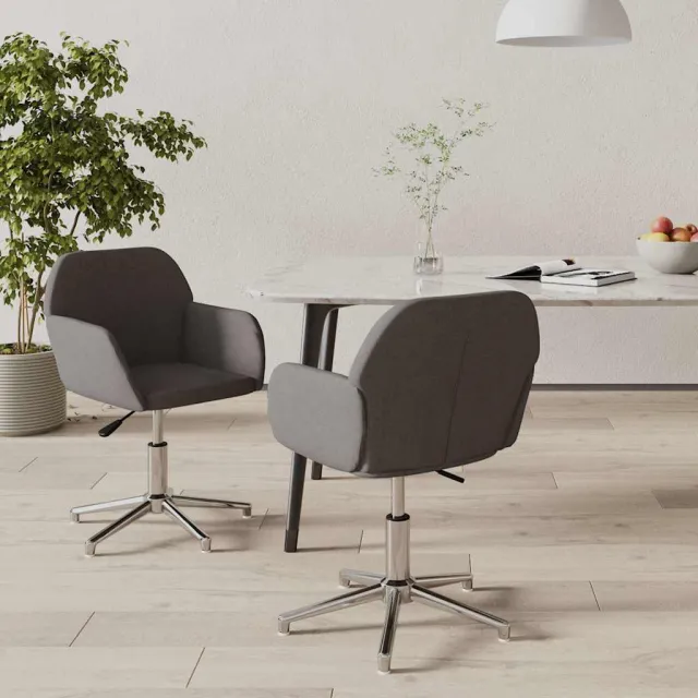vidaXL Eetkamerstoelen draaibaar 2 st stof donkergrijs grijs, foto 2