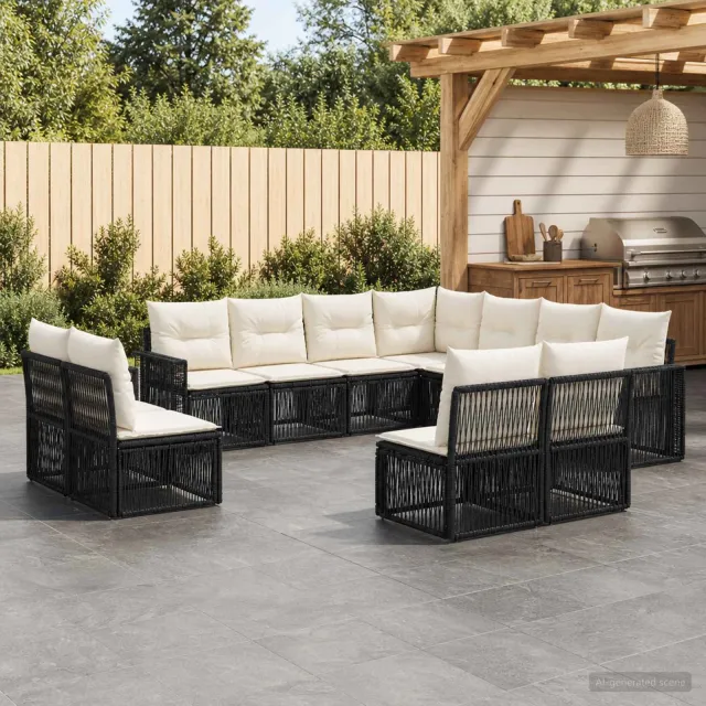 vidaXL Tuinbankenset 11 st 11-zits Zwart en Cream Wit poly rattan, foto 2