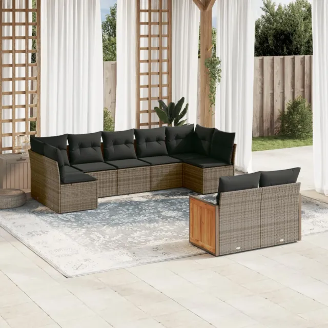 vidaXL 9-delige Loungeset met kussens poly rattan grijs, foto 2