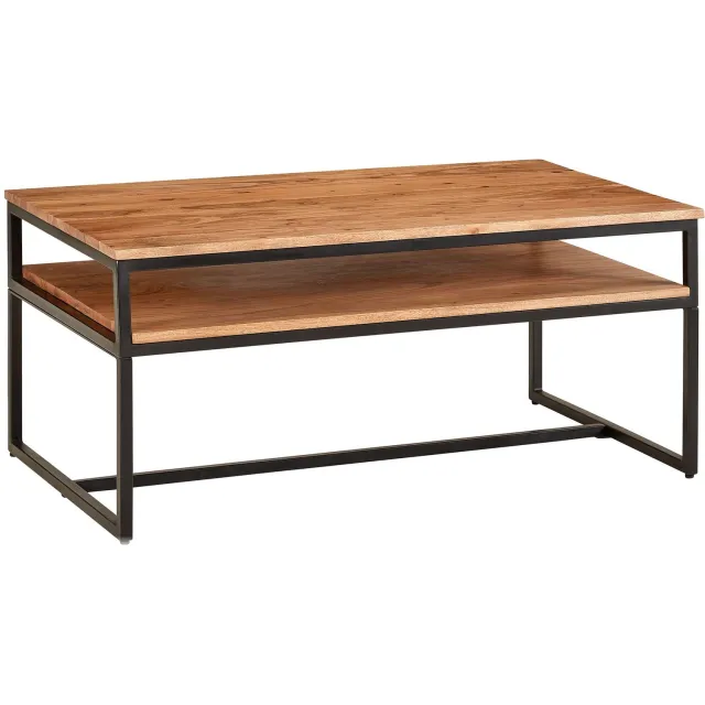 Cosmo Casa Salontafel - Massief acaciahout - Bruin - IJzeren onderstel - 100 x 60 x 45 cm
