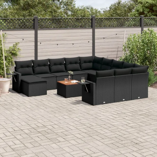vidaXL 13-delige Loungeset met kussens poly rattan zwart, foto 2