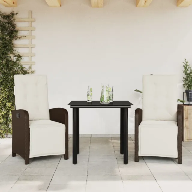 vidaXL 3-delige Bistroset met kussens poly rattan bruin, foto 2