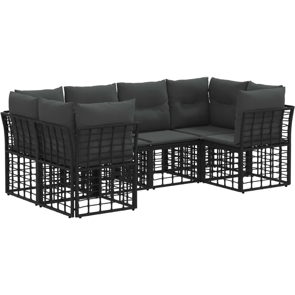 vidaXL Buiten bankenset 6 st 6-zits Zwart Polyester, foto 3