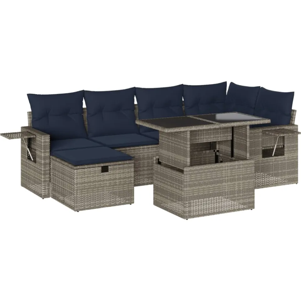 vidaXL 7-delige tuinbankset met kussens, grijs polyrotan, foto 3