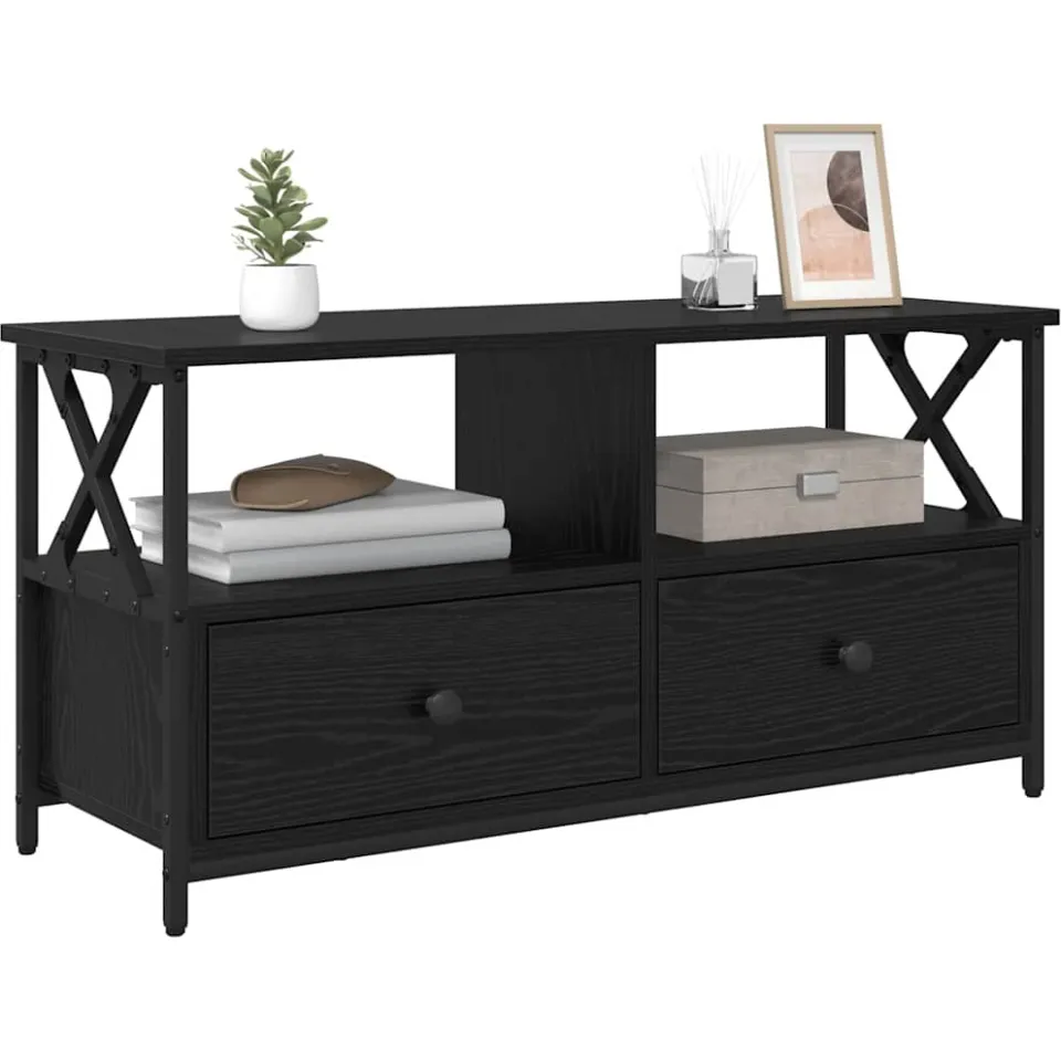 vidaXL TV-kast Zwart Eiken 90 x 33 x 45 cm Engineered hout en staal
