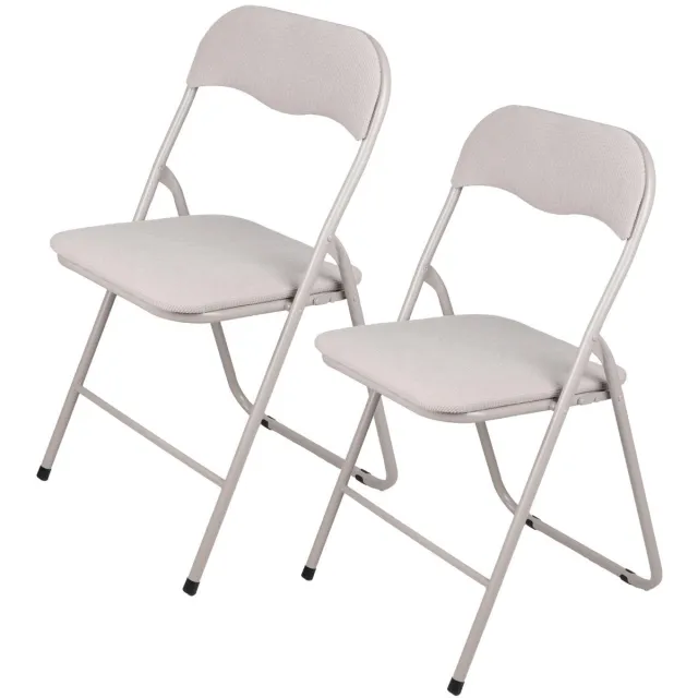 Urban Living Klapstoel - 2x - met stoffen zitting - beige - 44 x 45 x 80 cm - metaal - Bijzet stoelen - Inklapbaar Grijs