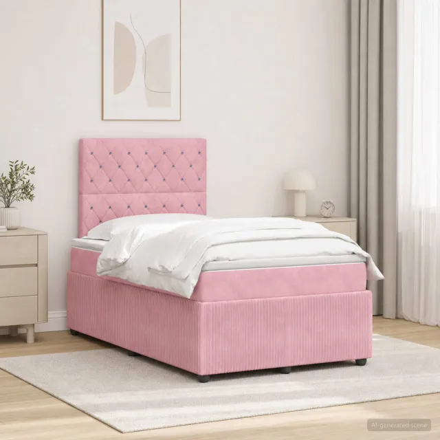 vidaXL LED Boxspring Bed met Matras Roze 120 x 190 cm Fluweel