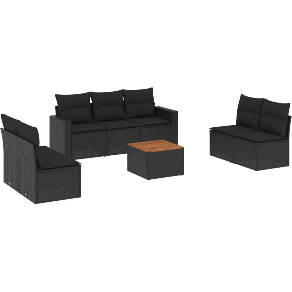 vidaXL 8-delige Loungeset met kussens poly rattan zwart, foto 3