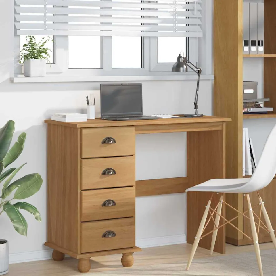 vidaXL Schrijfbureau ASKIM Bruin 95 x 40 x 75 cm Massief grenenhout, foto 4