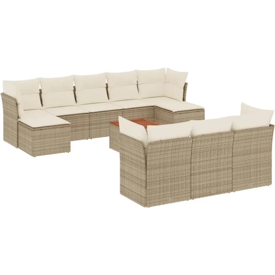 vidaXL 11-delige Tuinset met kussens poly rattan beige