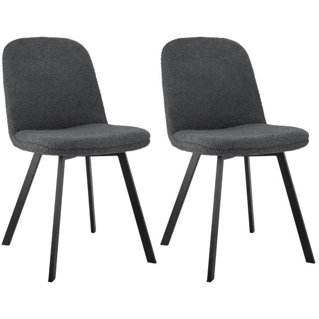 Merax Eetkamerstoelen Teddy Fleece – Set van 2 – Zachte Bekleding en Stabiel Metalen Frame – Donkergrijs – Modern en Comfortabel