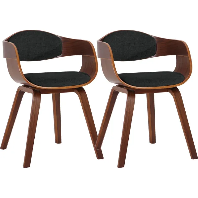 CLP Kingston Set van 2 eetkamerstoelen - Met armleuning - Stof - walnoot/zwart walnoot