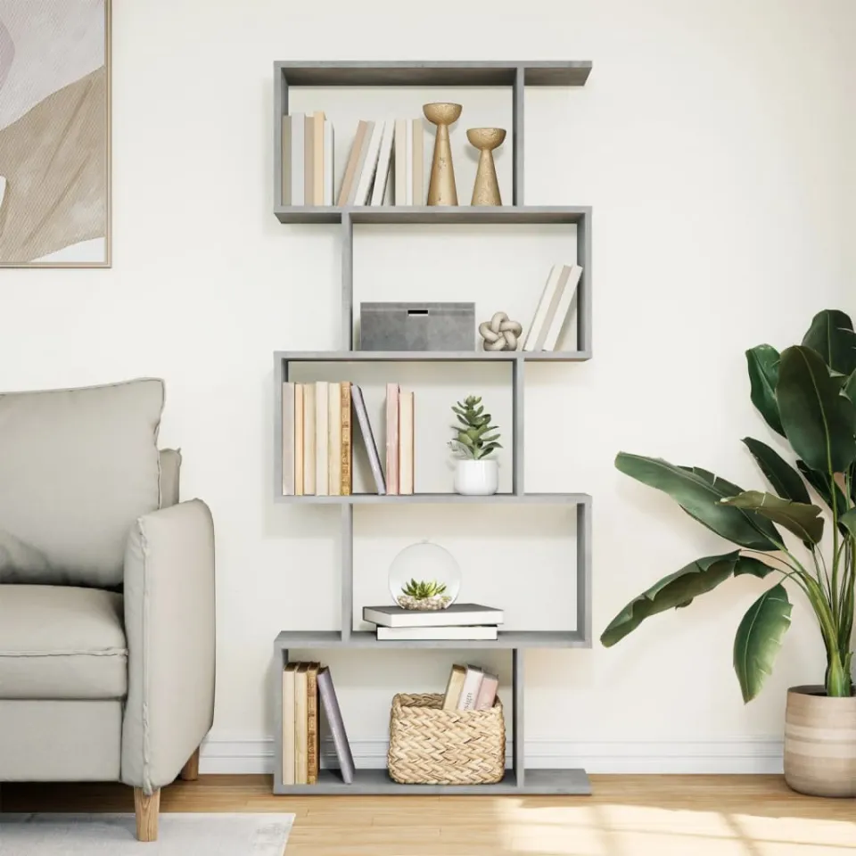 vidaXL Kamerscherm / boekenkast 5-laags 70x24x161 cm hout betongrijs grijs, foto 2