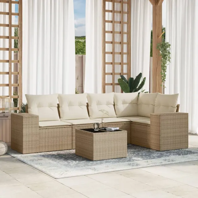 vidaXL 6-delige Loungeset met kussens poly rattan beige, foto 2