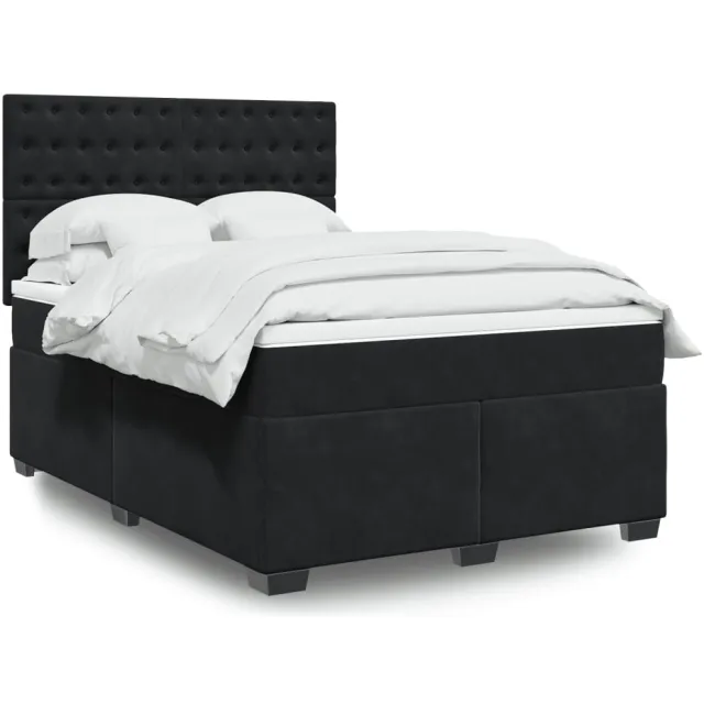 vidaXL Boxspring met matras fluweel zwart 160x200 cm