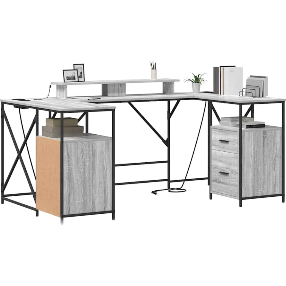 vidaXL Bureau Grijs Sonoma Bewerkt hout 182 x 101 x 87,5 cm