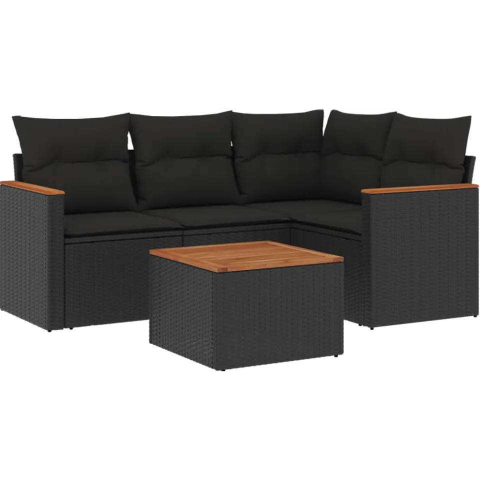 vidaXL 5-delige Loungeset met kussens poly rattan zwart, foto 3
