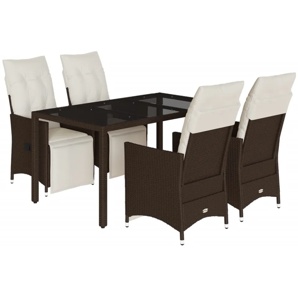 vidaXL 5-delige Bistroset met kussens poly rattan bruin