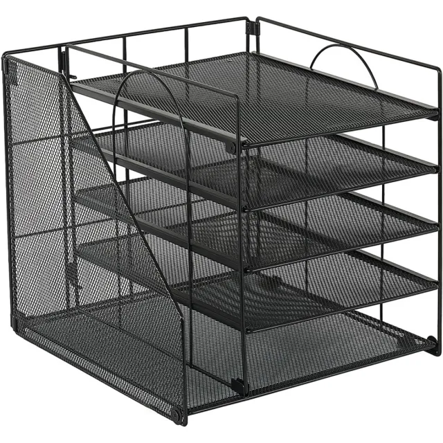 COOAU Bureau-Organizer - Metalen Bureau-Organizer voor Documenten - Ruimtebesparend - Vijflaags Documentenlade - Geschikt voor Kantoren, Huizen en Woonkamers - Zwart