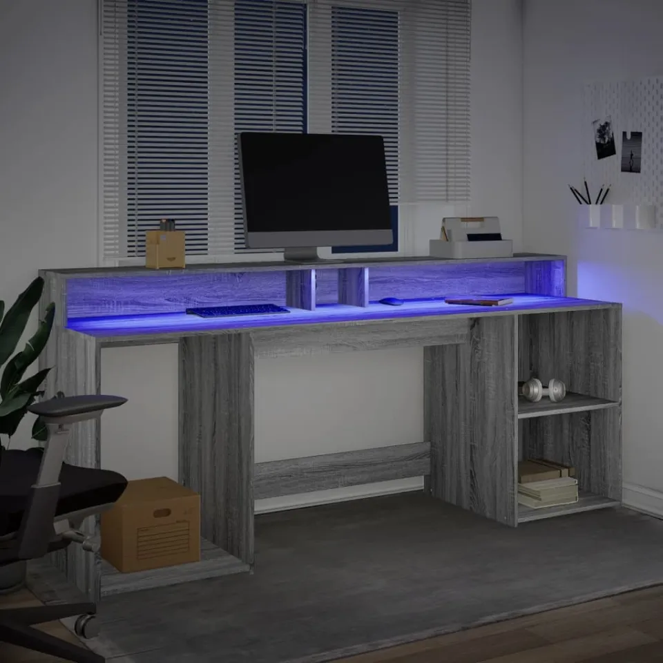 vidaXL Desk Grijs Sonoma 200 x 55 x 91 cm Engineered wood, foto 4