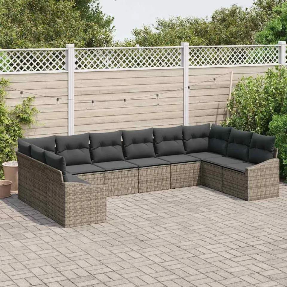 vidaXL Bankstel 10 st Grijs poly rattan, foto 3