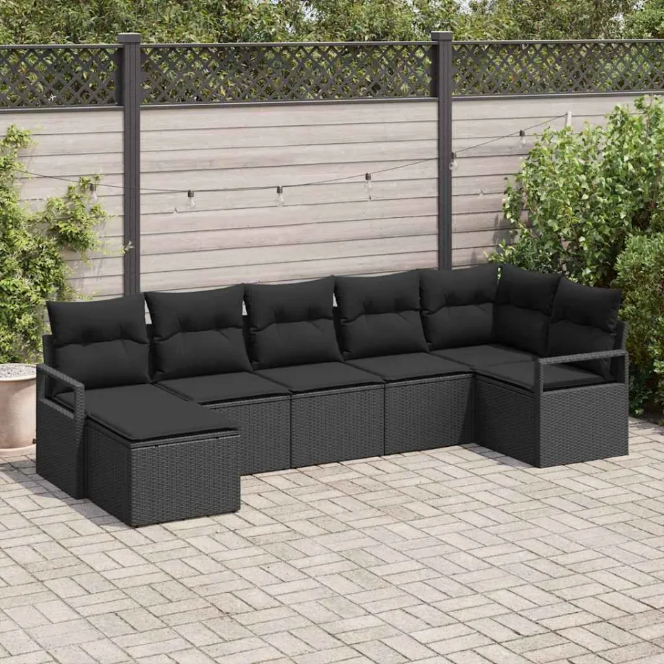 vidaXL Bankstel 7 st Zwart poly rattan, foto 3