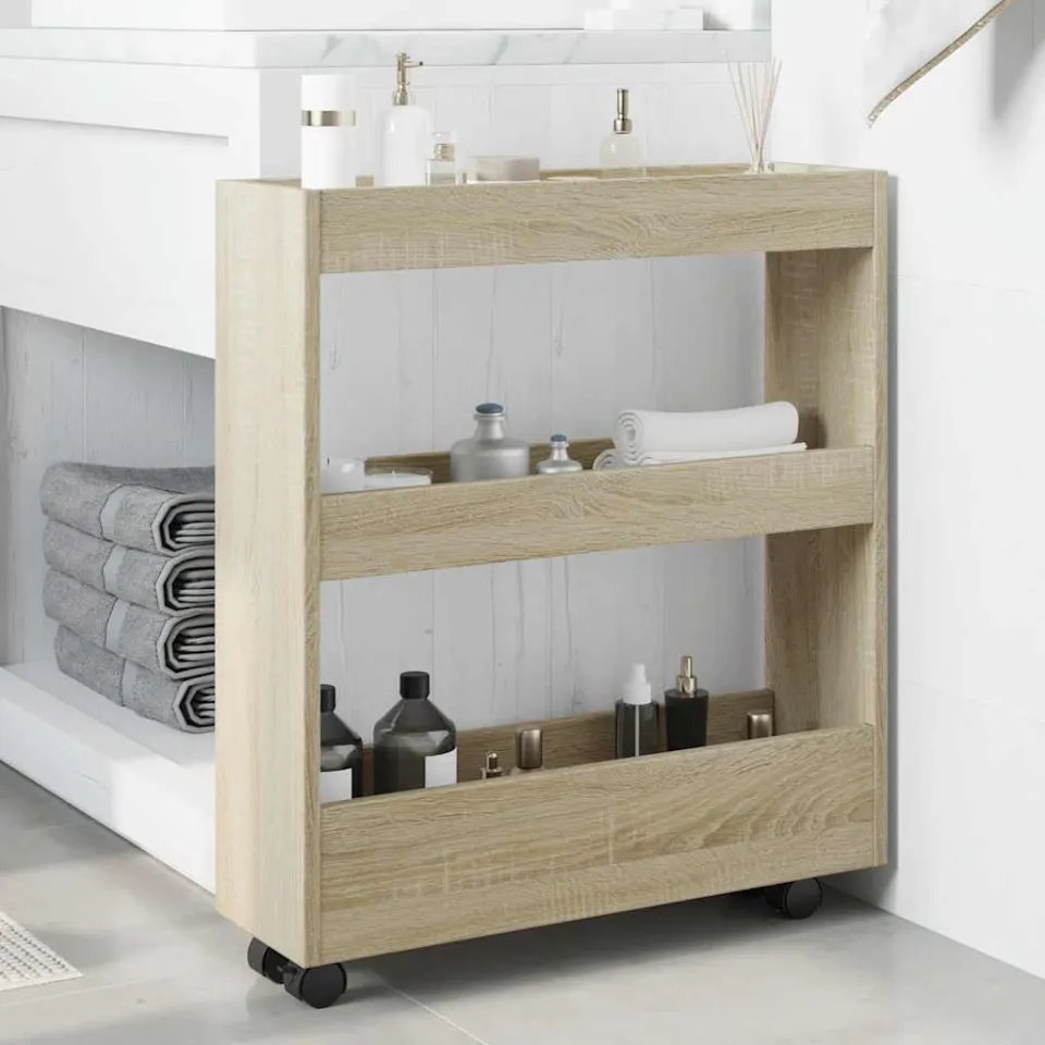vidaXL Opbergtrolley smal 3-laags bewerkt hout sonoma eikenkleurig, foto 3